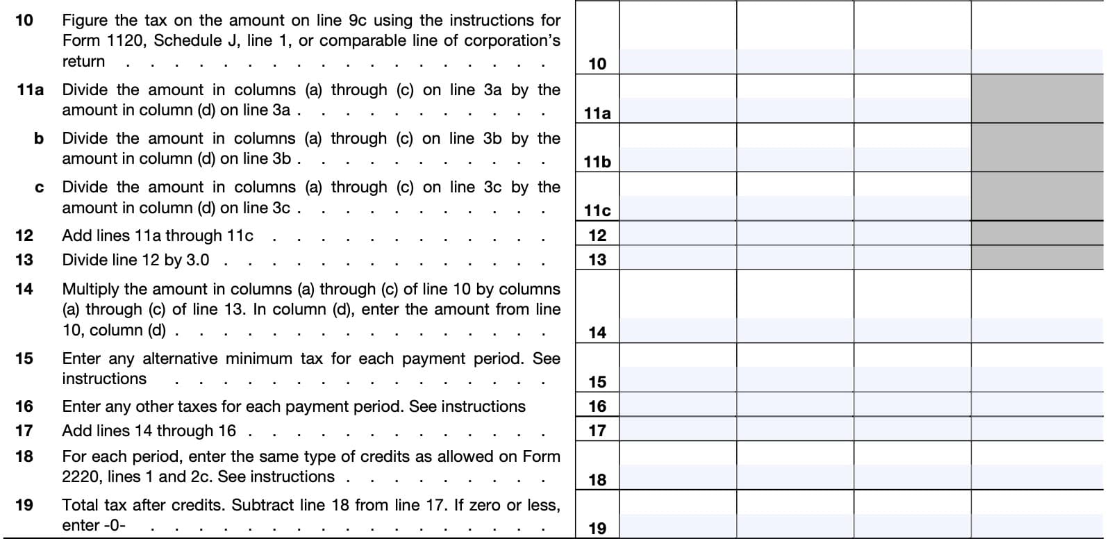 Schedule A, Part I: Adjusted Seasonal Installment Method, continued