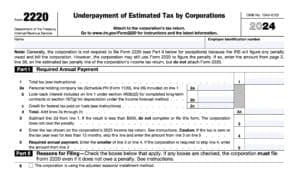 irs form 2220, underpayment of estimated tax by corporations