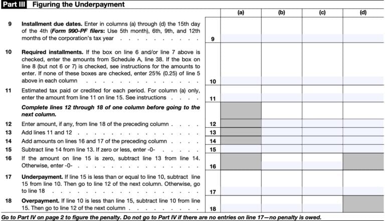 IRS Form 2220 Instructions - Estimated Corporate Tax