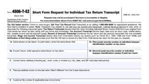IRS Form 4506-T-EZ, Short Form Request For Individual Tax Return Transcript