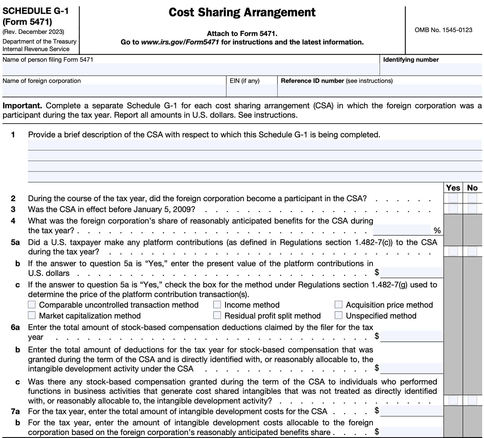 schedule g-1, cost sharing arrangement