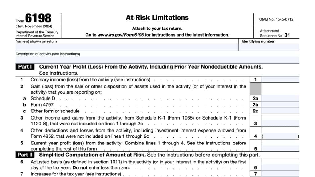 irs form 6198, at-risk limitations