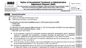 irs form 8082, notice of inconsistent treatment or administrative adjustment request (aar)