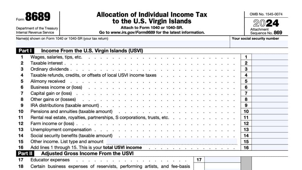 irs form 8689, allocation of individual income tax to the U.S. virgin islands