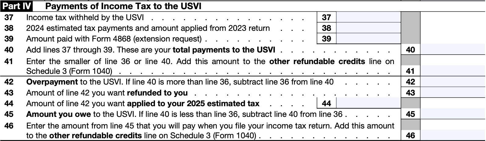irs form 8689, part IV: Payments of income tax to USVI