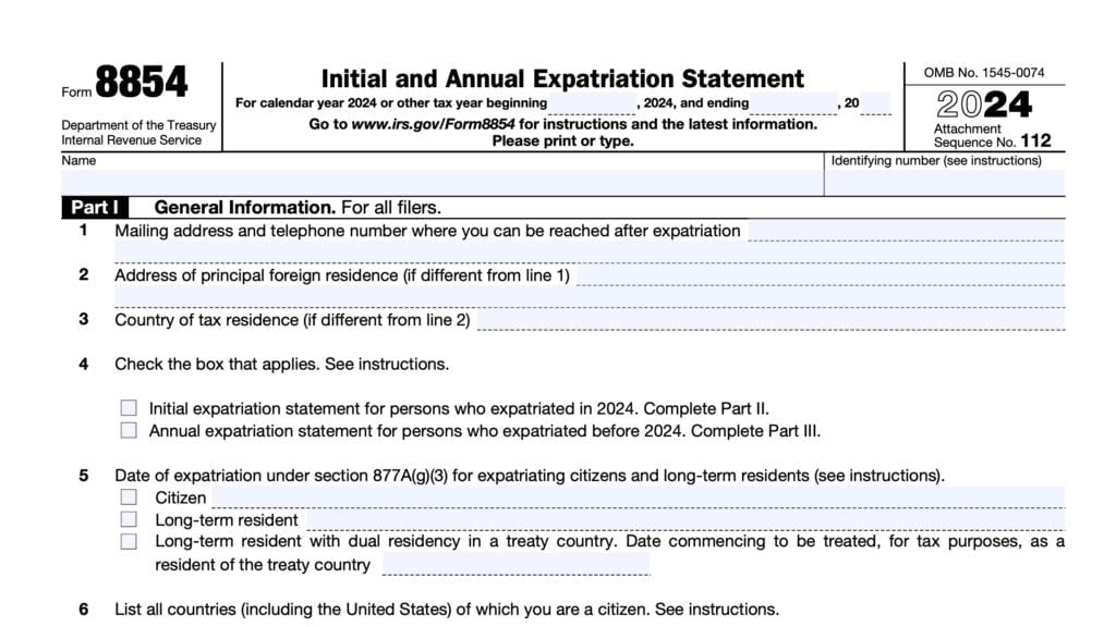 irs form 8854, Initial and Annual Expatriation Statement