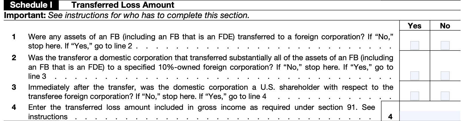irs form 8858, schedule i: transferred loss amount
