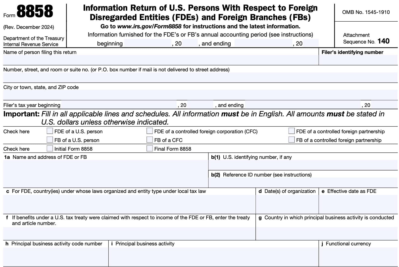 irs form 8858, information return of u.s. persons with respect to foreign disregarded entities (FDEs) and foreign branches (FBs)