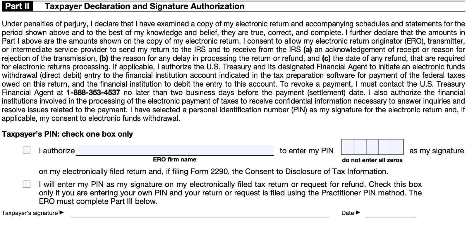 part ii, taxpayer declaration and signature authorization