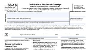 irs form ss-16, Certificate of Election of Coverage