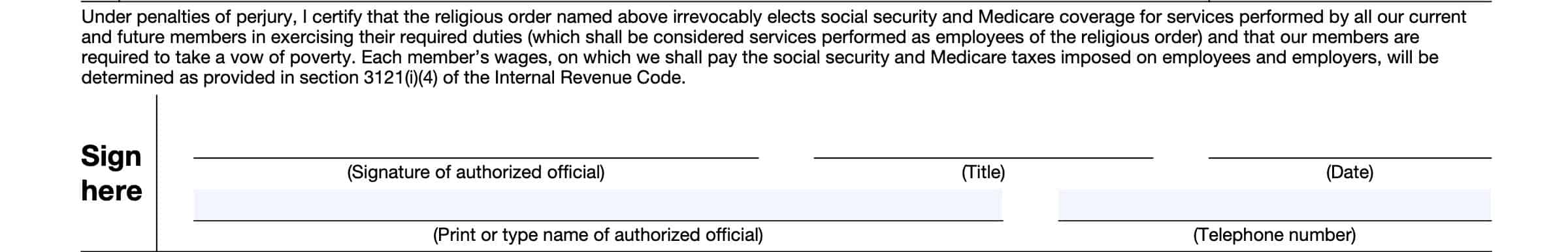 irs form ss-16, signature information