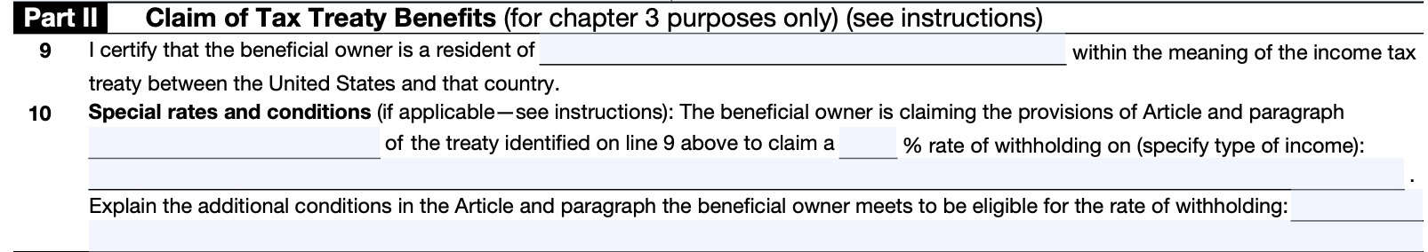 irs form w-8ben part ii, claim of tax treaty benefits