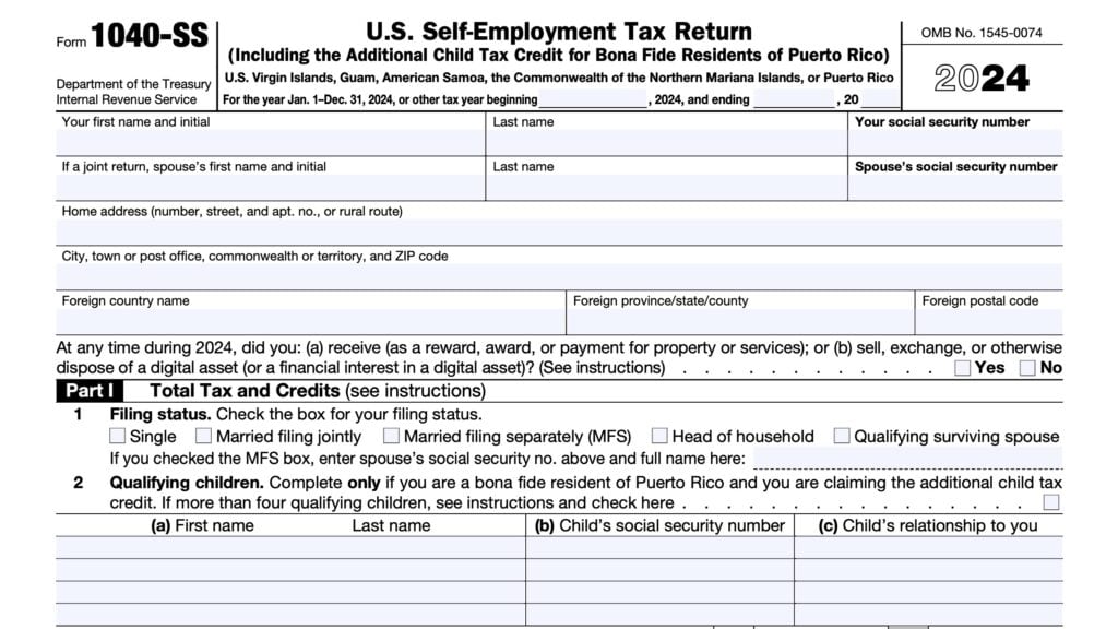 irs form 1040-ss, U.S. Self-Employment Tax Return (Including the Additional Child Tax Credit for Bona Fide Residents of Puerto Rico)