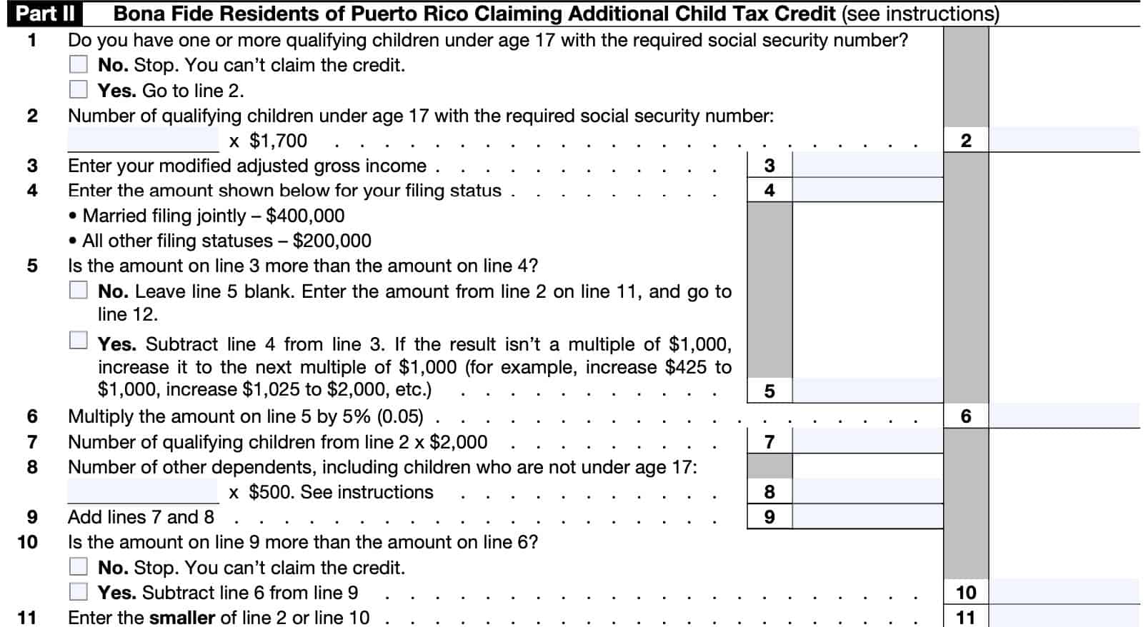 irs form 1040-ss part ii, bona fide residents of puerto rico claiming additional child tax credit