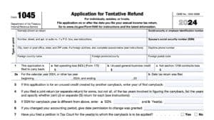 irs form 1045, application for tentative refund
