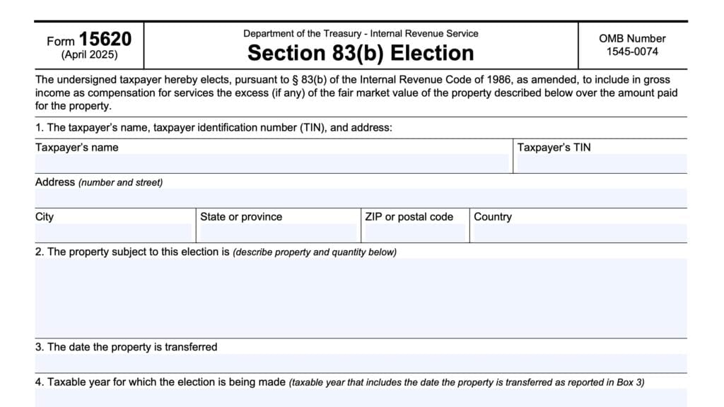 irs form 15620, section 83(b) election