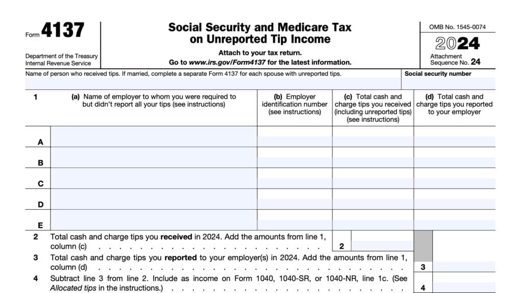 irs form 4137, social security and medicare tax on unreported tip income