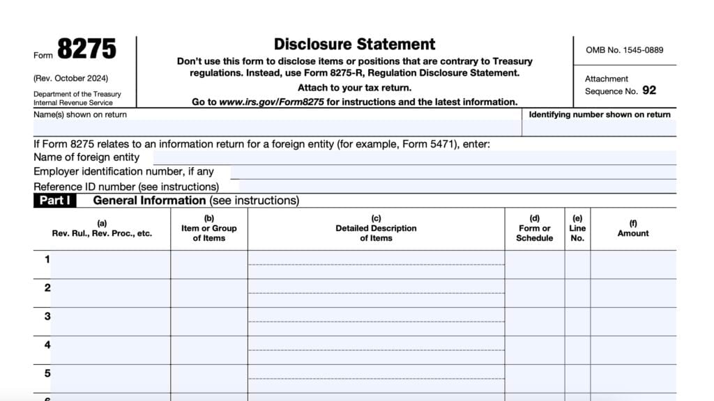 IRS Form 8275, Disclosure Statement