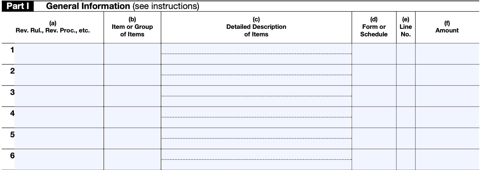 IRS Form 8275, Part I: General information