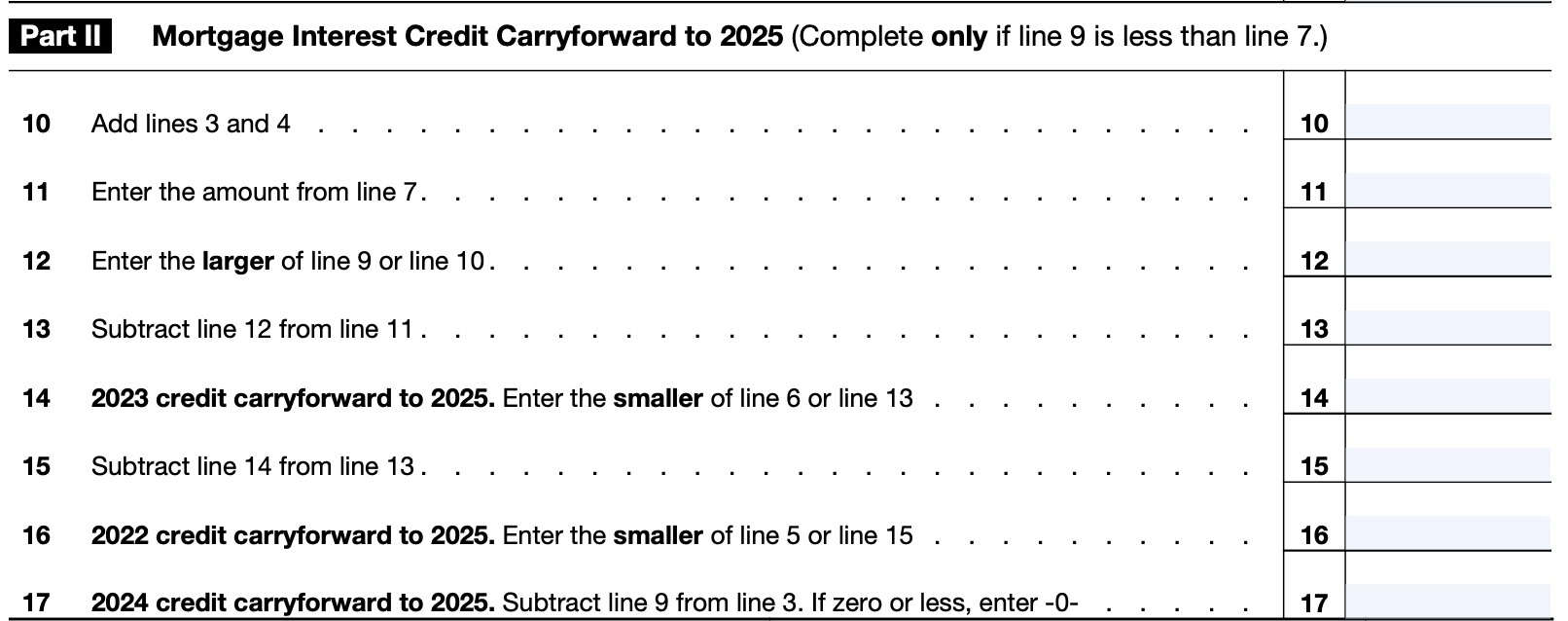 irs form 8396 part II, mortgage interest credit carryforward