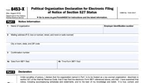 irs form 8453-x, Political Organization Declaration for Electronic Filing of Notice of Section 527 Status