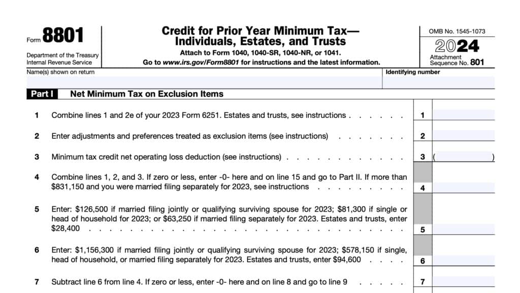 Credit for Prior Year Minimum Tax— Individuals, Estates, and Trusts