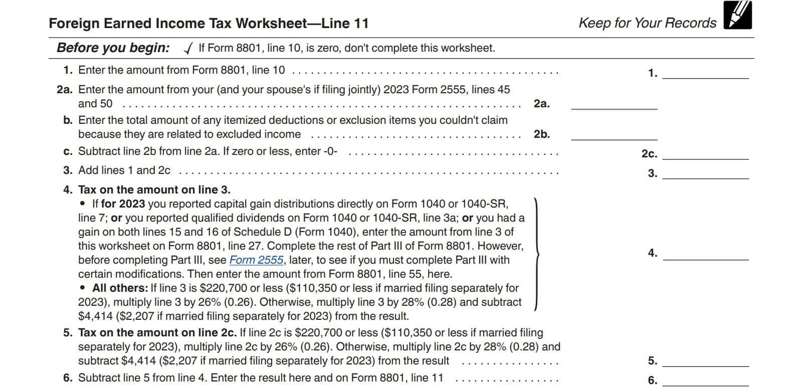 line 11 foreign earned income tax worksheet