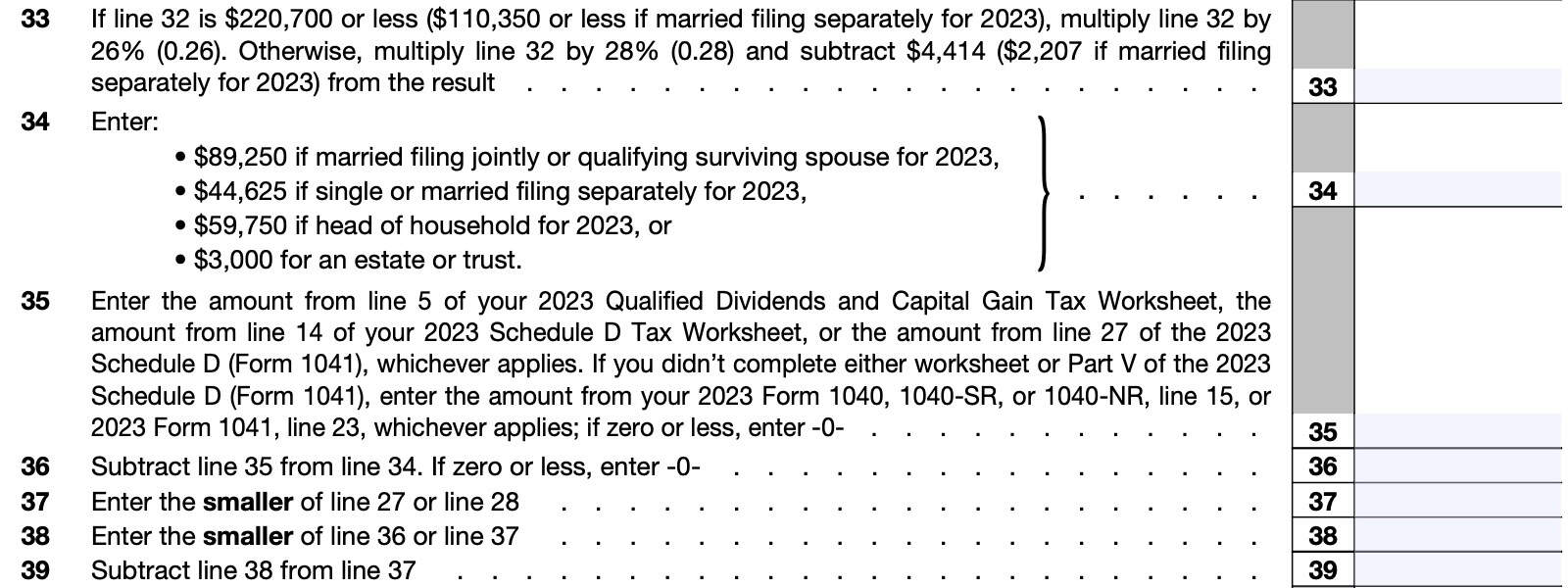 irs form 8801, lines 33 through 39