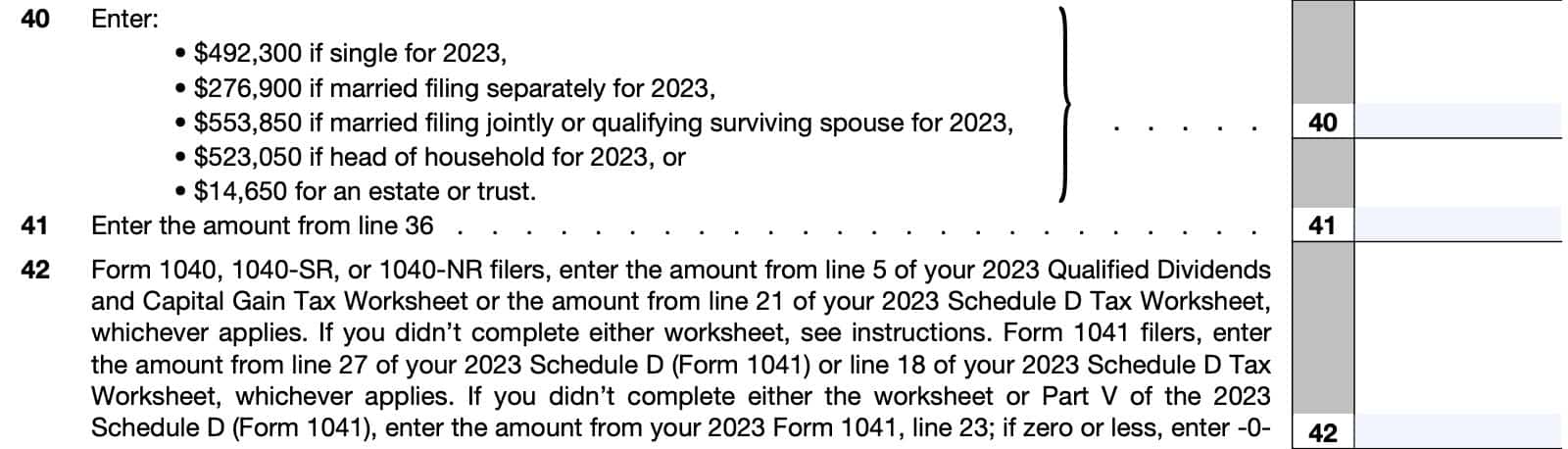 Part III, line 40 through line 42
