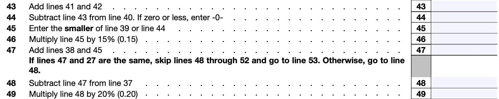 irs form 8801, Lines 43 through 49