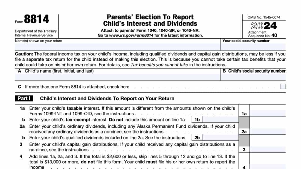 irs form 8814, Parents’ Election To Report Child’s Interest and Dividends