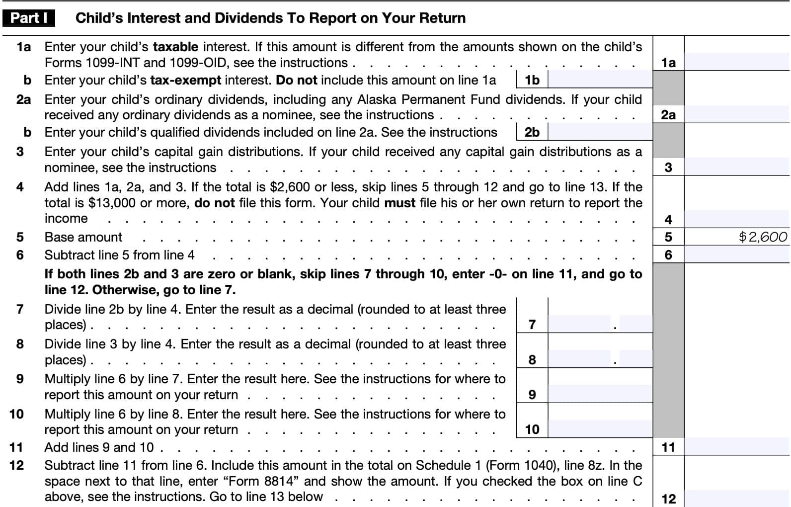 IRS Form 8814, Part I: Child's interest & dividends to report on your return