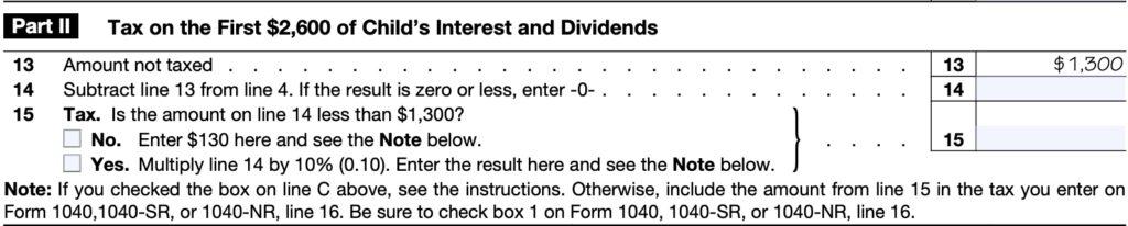  IRS Form 8814, Part II: Tax on First $2,200 of child's interest and dividends
