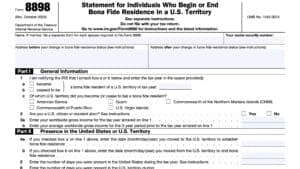 irs form 8898, Statement for Individuals Who Begin or End Bona Fide Residence in a U.S. Territory
