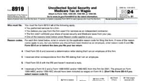 irs form 8919, Uncollected Social Security and Medicare Tax on Wages