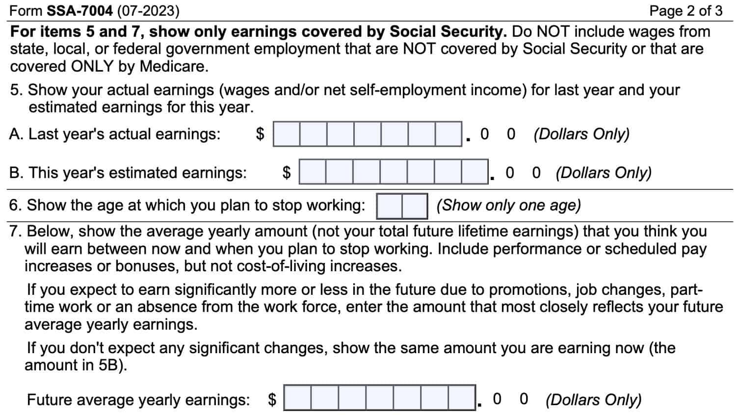 form ssa-7004, blocks 5 through 7
