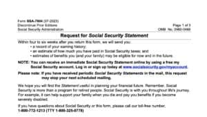 SSA Form 7004: Request for Social Security Statement
