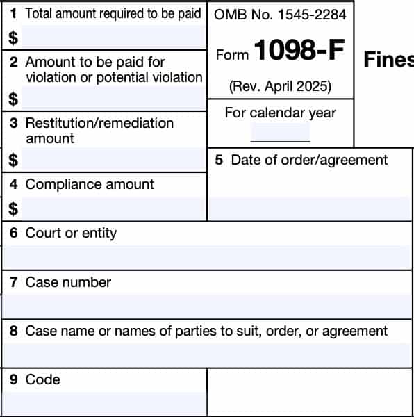 irs form 1098-f, lines 1 through 9