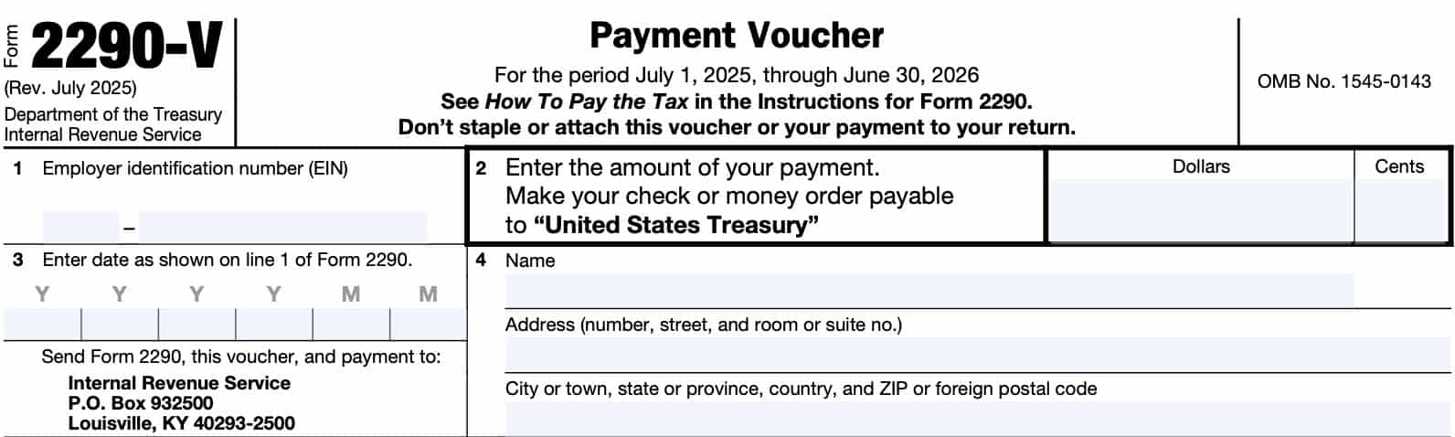 irs form 2290-v, payment voucher