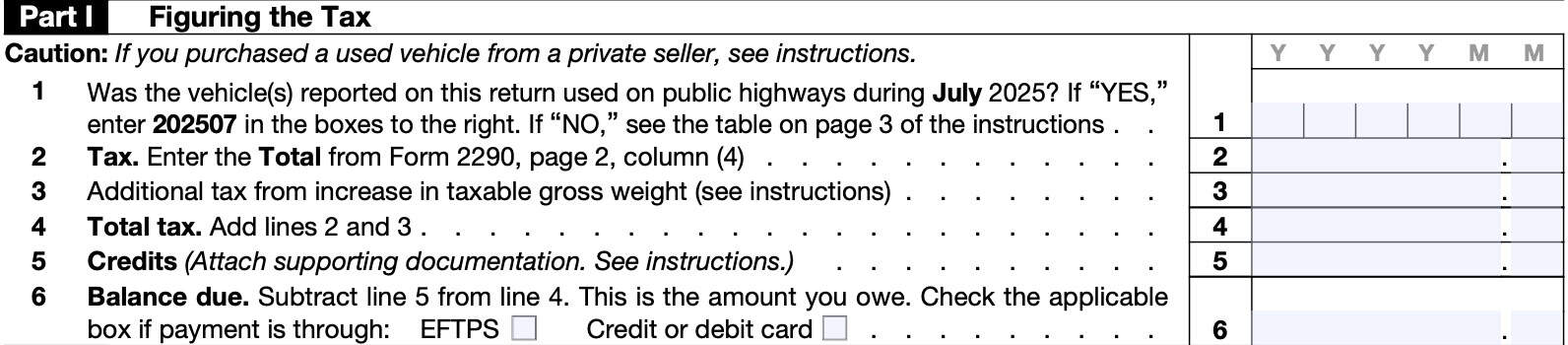 irs form 2290 part i, figuring the tax