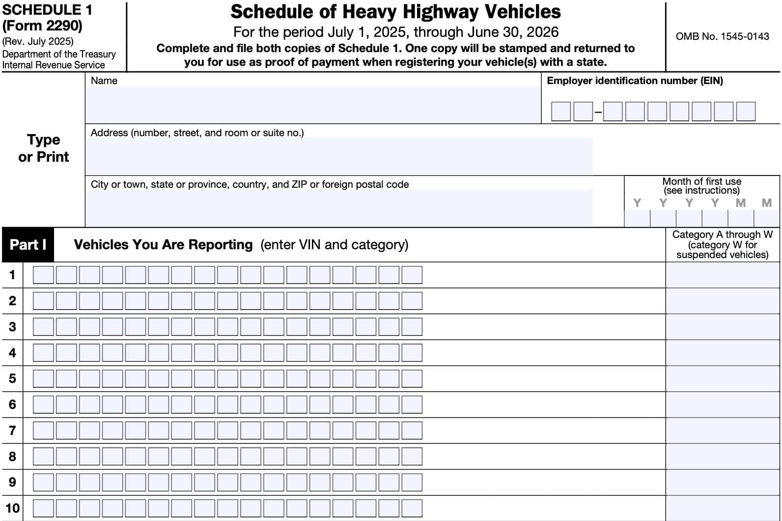 irs form 2290, schedule 1 part i: vehicles you are reporting