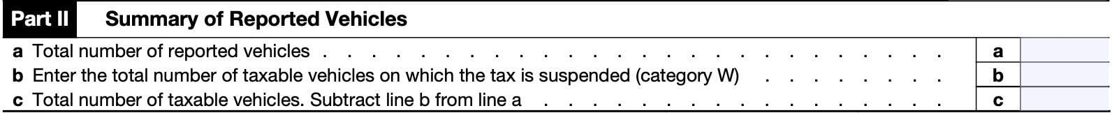 irs form 2290, schedule 1 part ii: summary of reported vehicles