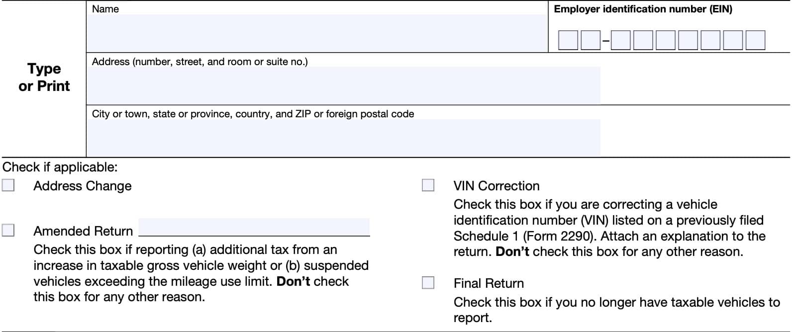 irs form 2290 taxpayer information