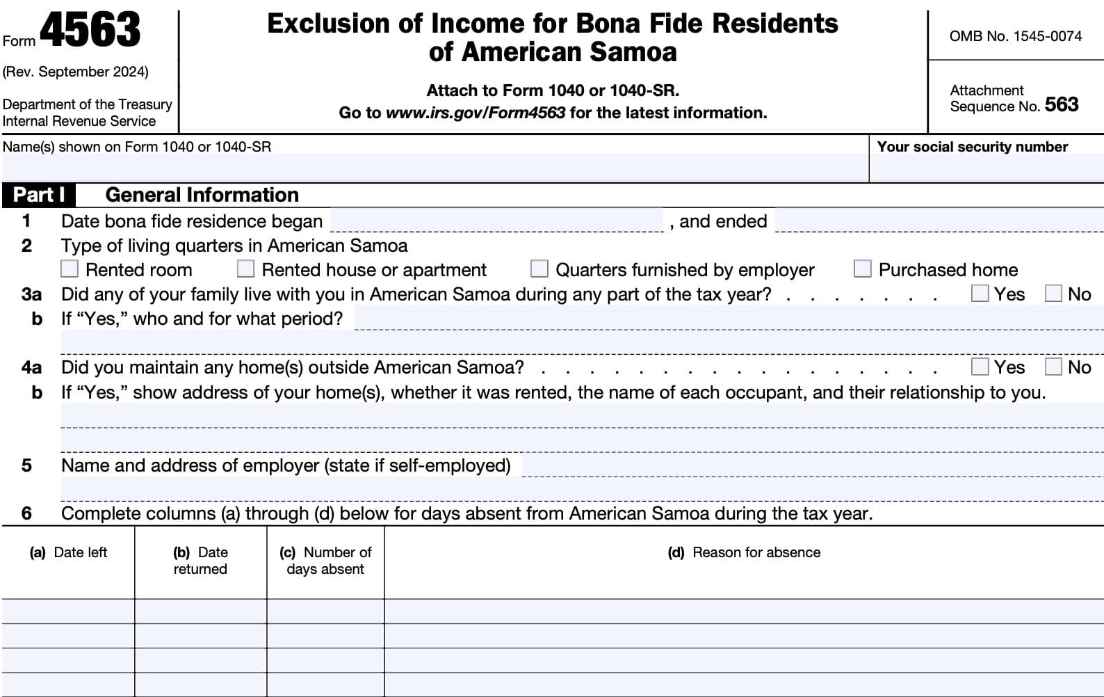 irs form 463, part i: general information