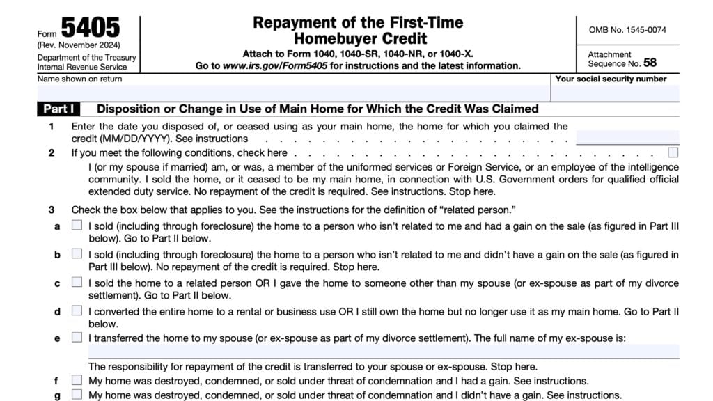 irs form 5405, repayment of the first-time homebuyer credit