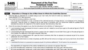 irs form 5405, repayment of the first-time homebuyer credit