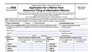 irs form 8508: application for a waiver from electronic filing of information returns