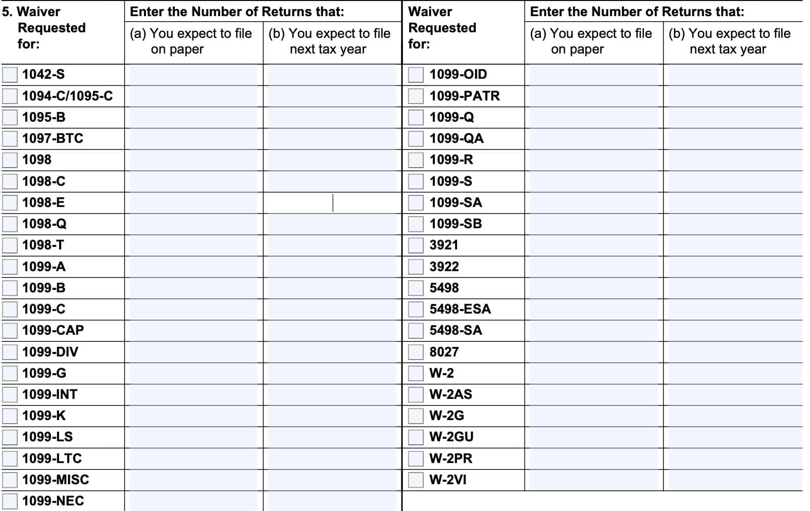 tax forms eligible for waiver with irs form 8508