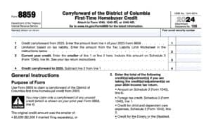 irs form 8859, carryforward of the district of columbia first-time homebuyer credit