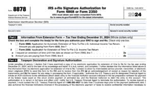 irs form 8878, IRS e-file signature authorization for Form 4868 or Form 2350